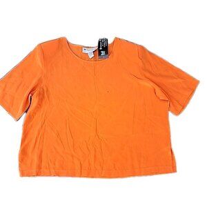 Aliki Yamani Creations 100% Silk Orange Flowy Padded Shoulders Blouse Top Size L